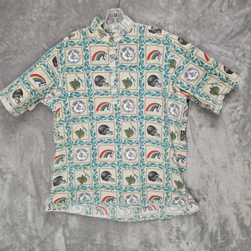 Reyn Spooner Button Down Shirt Mens XL Cream UH Hawaii Rainbow Warriors Football - Picture 16 of 16